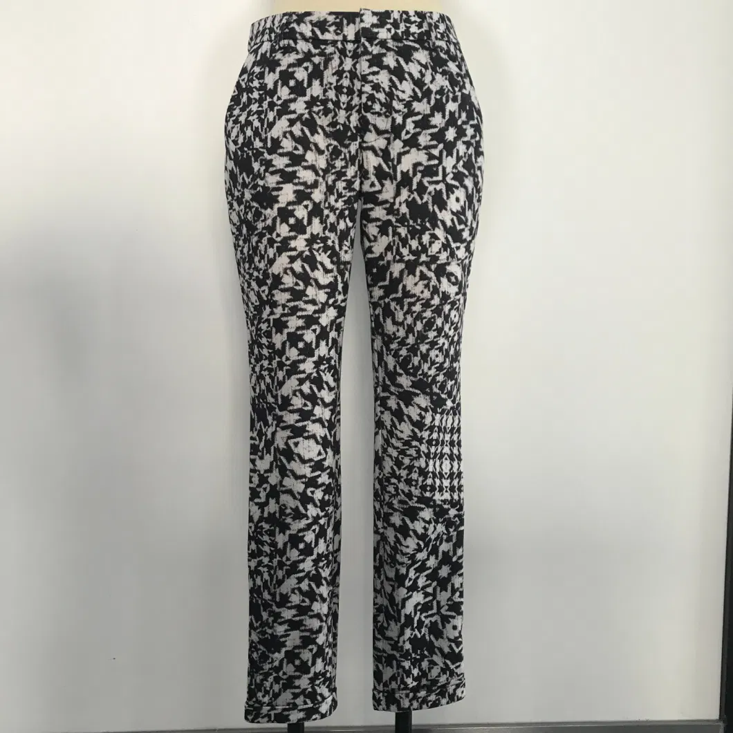 New Design Printed Poly Knit Fabric Side Tape Down Straight Leg Fit Women Pant